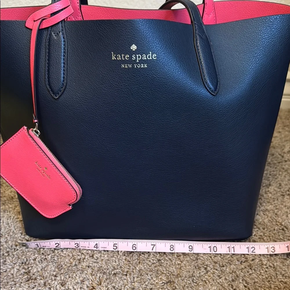 kate spade navy and pink leather tote with matching pouch